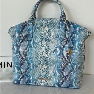 NWT Brahmin Blue Snake Print Leather Large Duxbury Bag